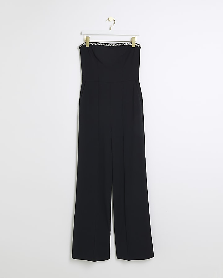 Black diamante bandeau wide leg jumpsuit