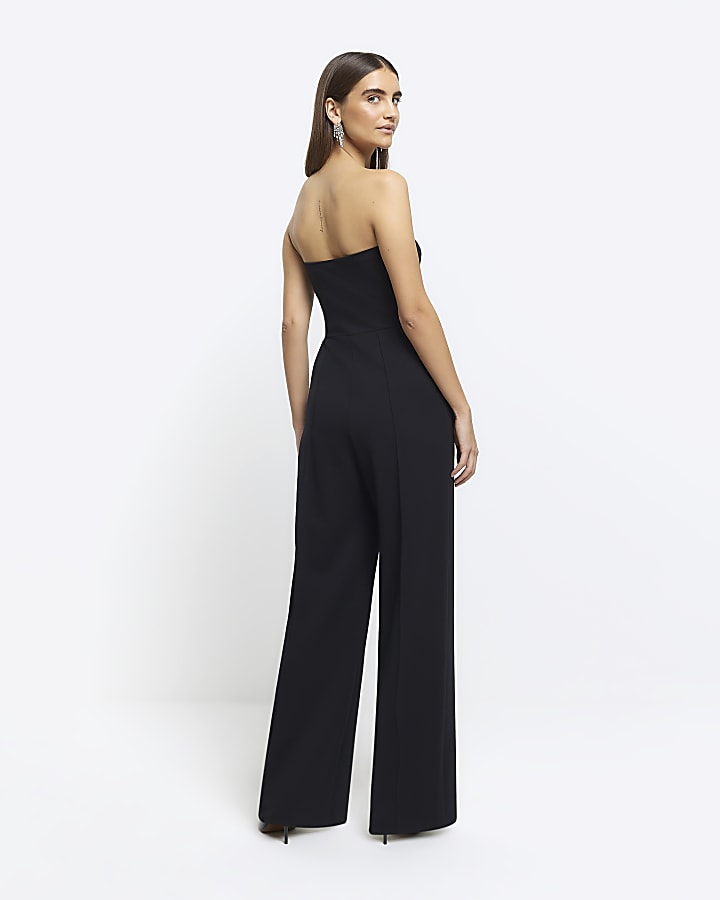 Black diamante bandeau wide leg jumpsuit