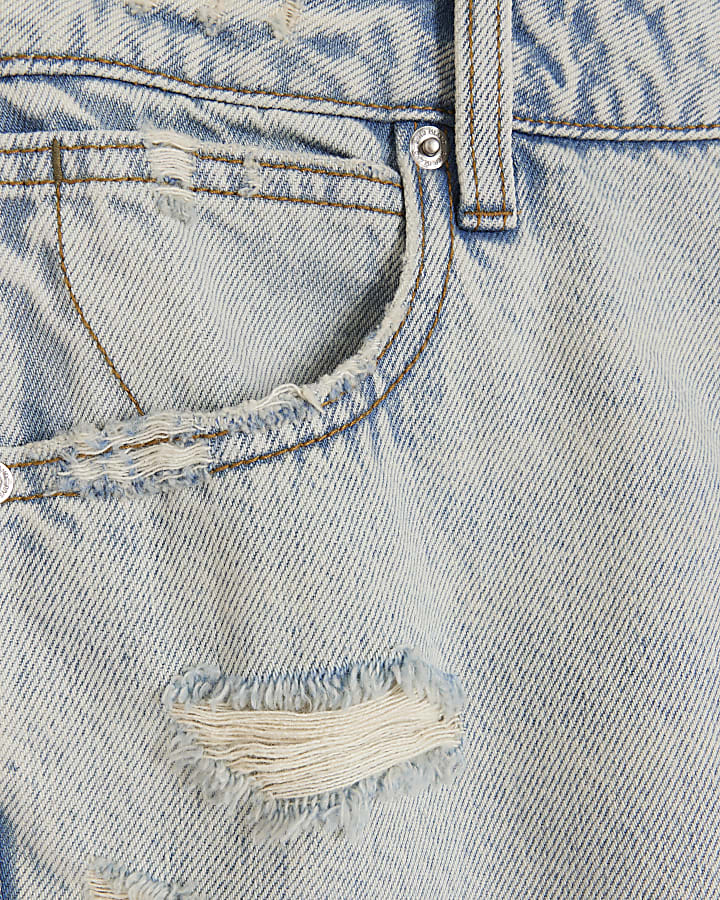 Blue high waisted ripped denim shorts