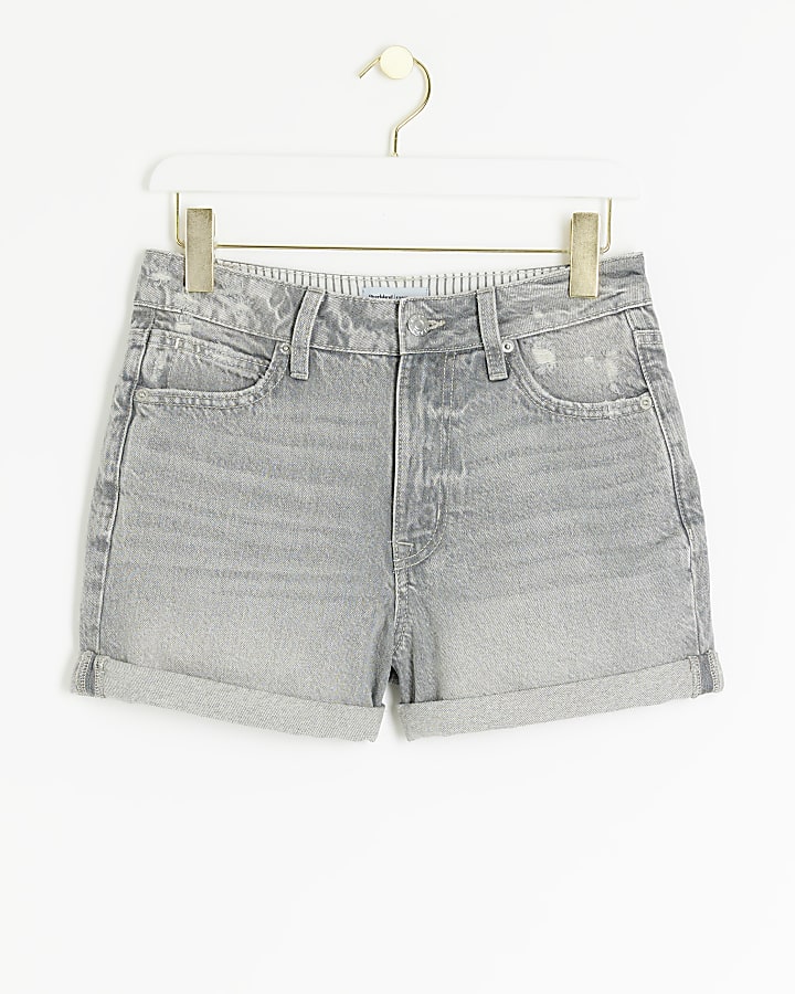 Grey ripped denim shorts