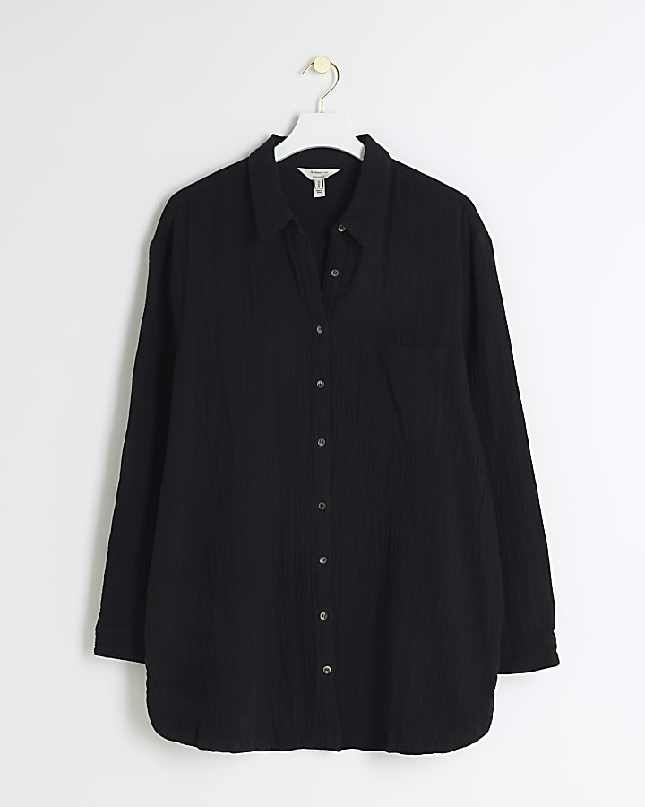 Plus black textured long sleeve shirt