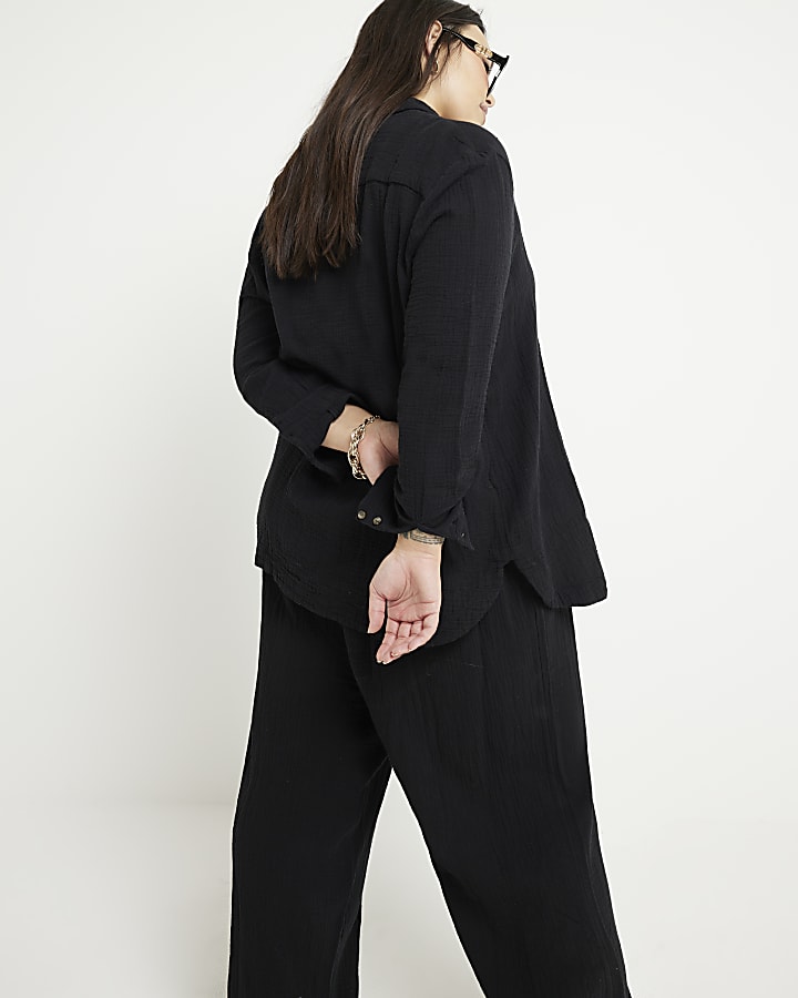 Plus black textured long sleeve shirt