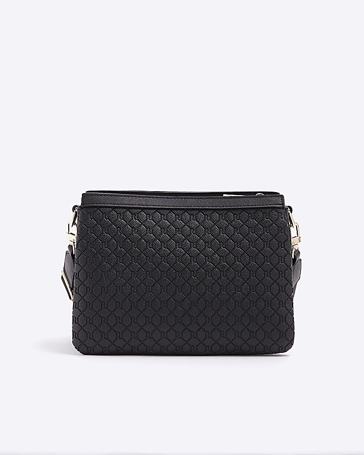 Black embossed monogram cross body bag