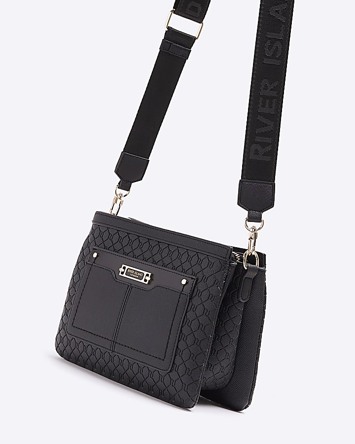 Black embossed monogram cross body bag