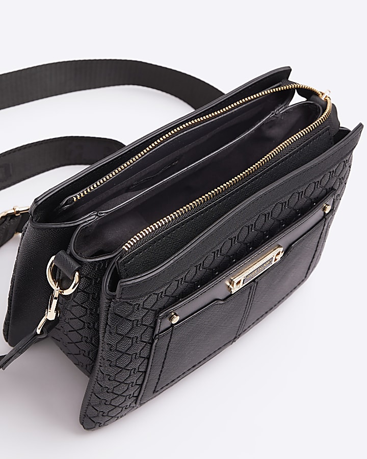 Black embossed monogram cross body bag