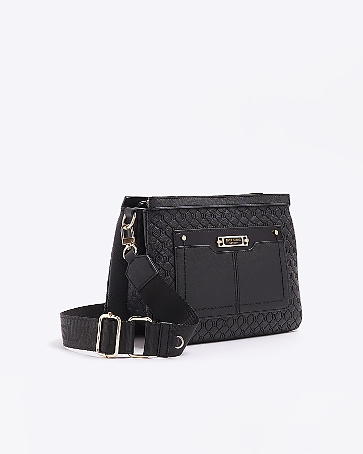Black embossed monogram cross body bag