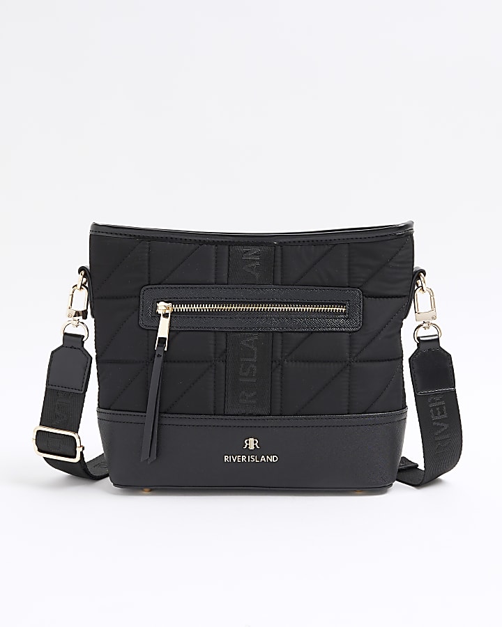 Black webbing quilted cross body bag