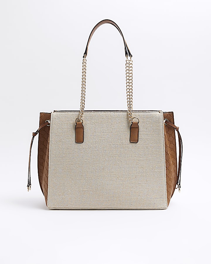 Beige canvas chain shopper bag