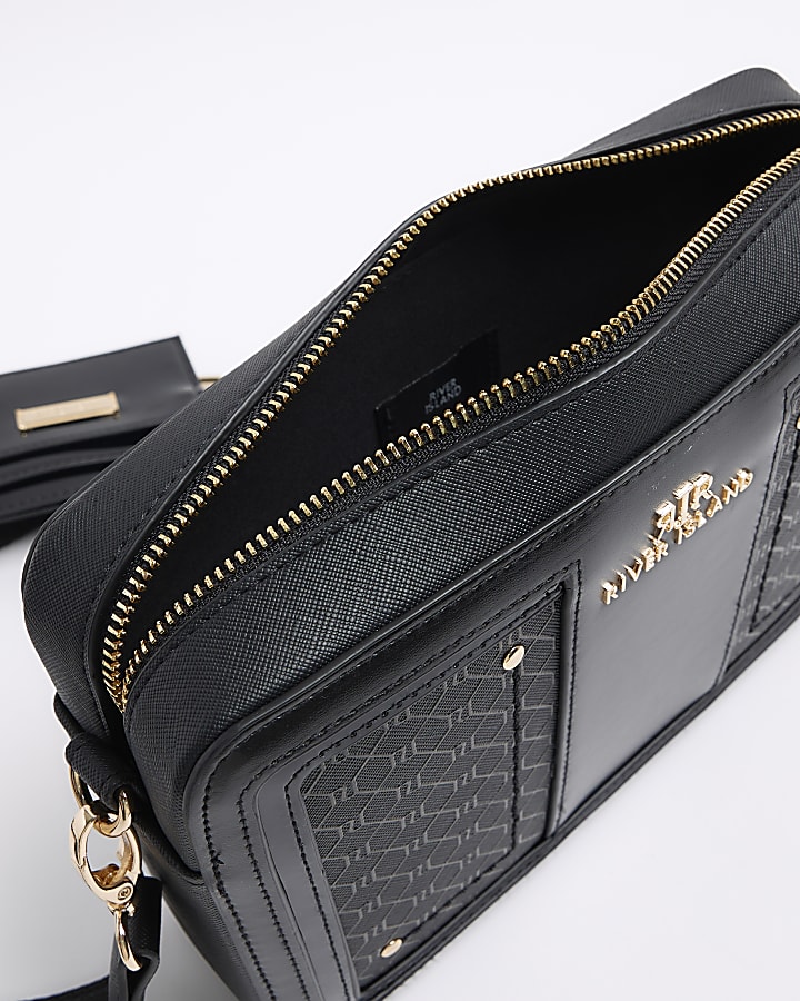 Black RI monogram boxy cross body bag