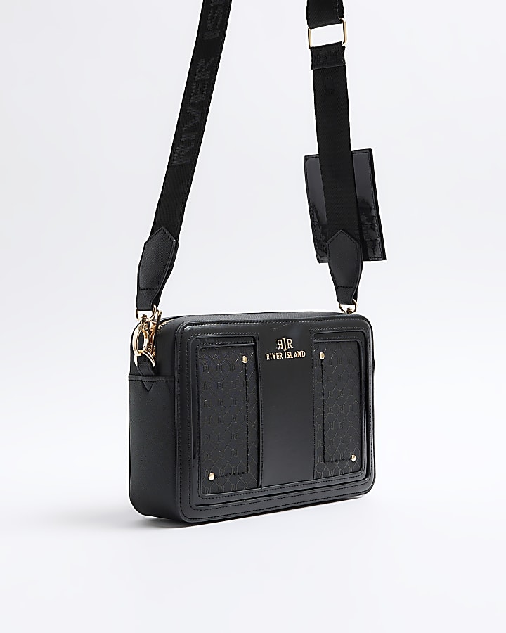 Black RI monogram boxy cross body bag
