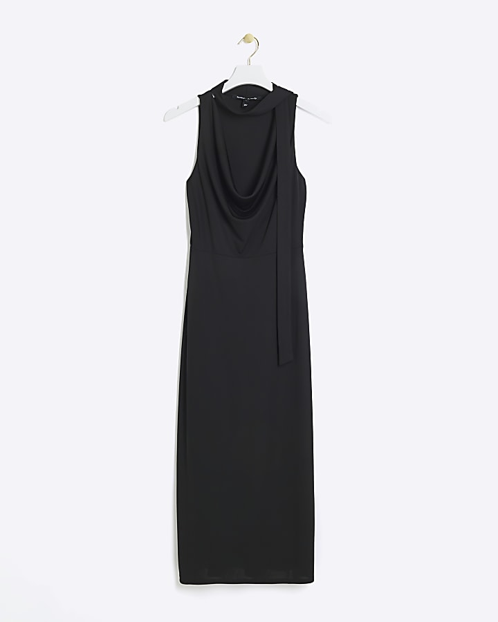 Black scarf detail slip midi dress