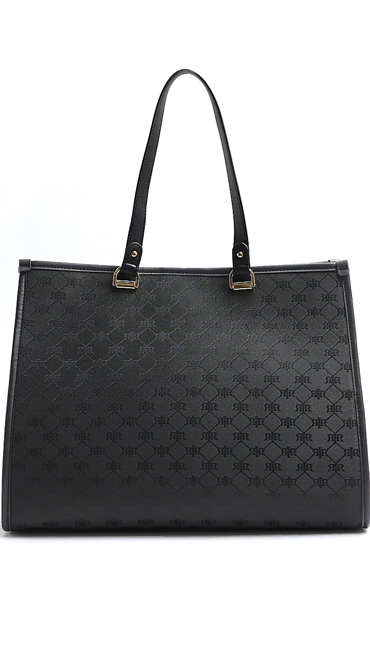 Black jacquard monogram shopper bag