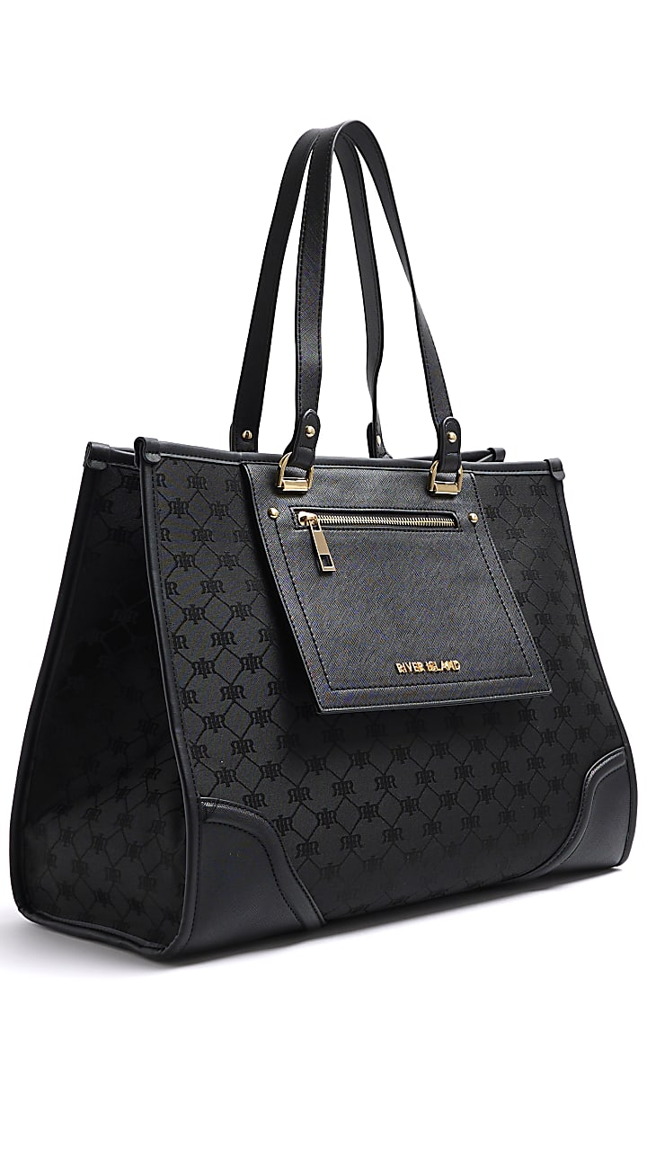 Black jacquard monogram shopper bag