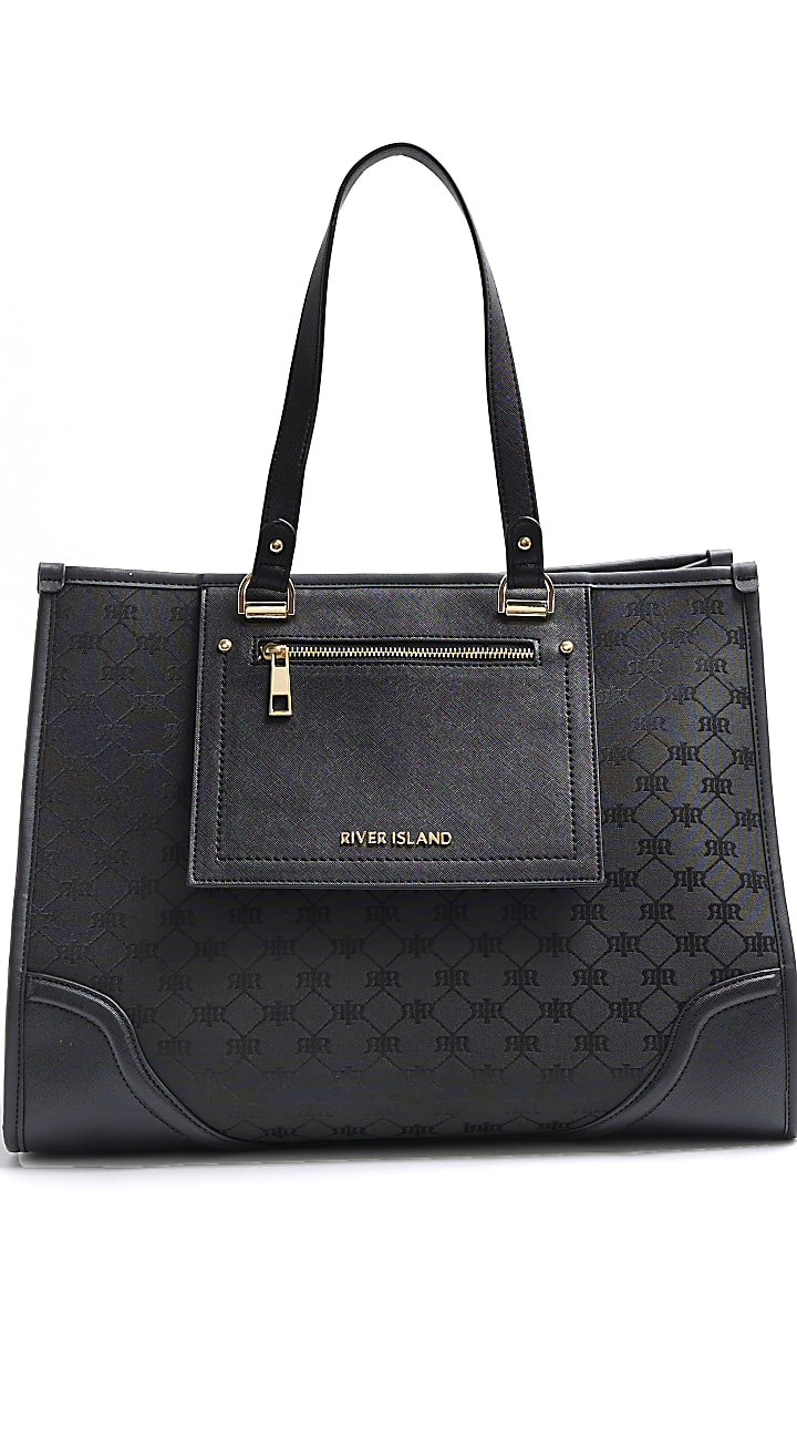 Black jacquard monogram shopper bag