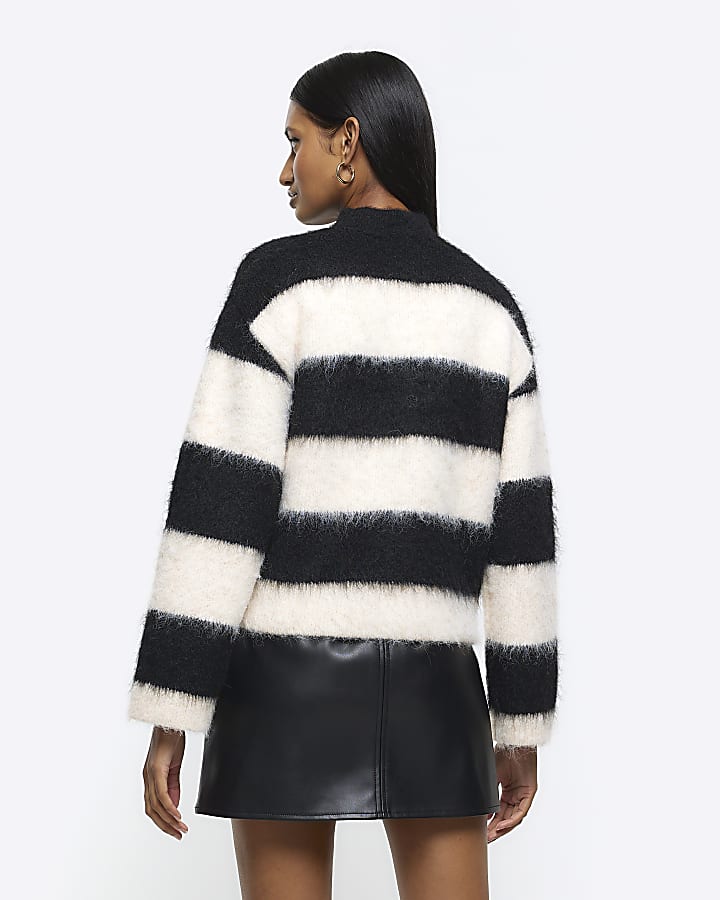 Cream stripe brushed knit jumper