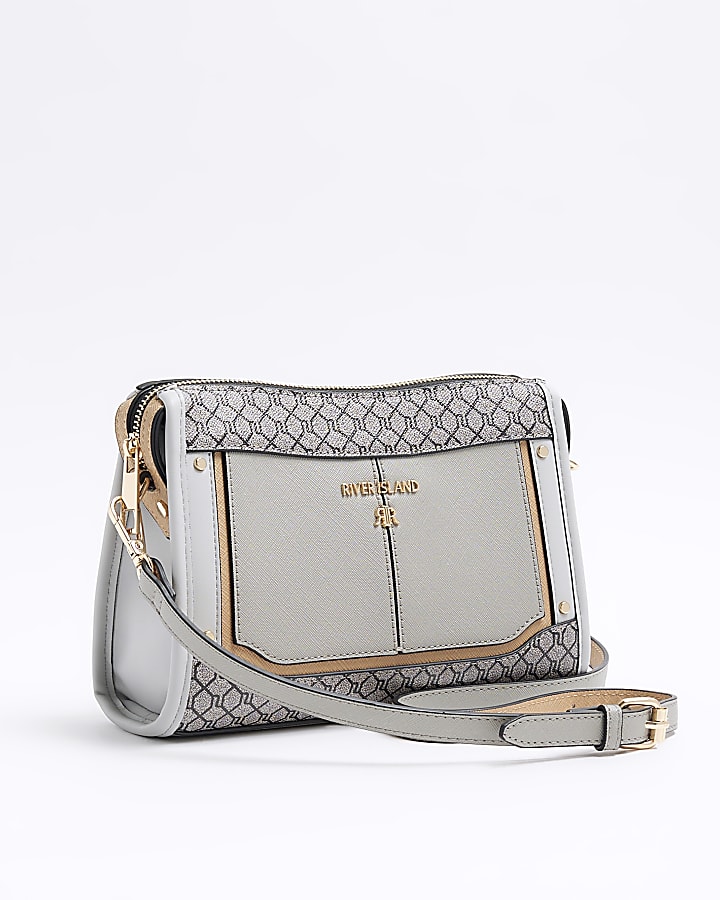 Grey RI monogram panel cross body bag