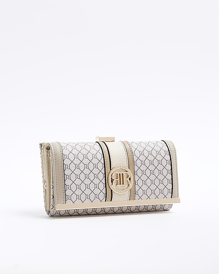 Beige monogram clip top purse