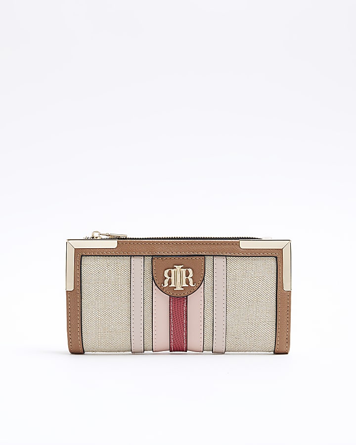 Beige stripe canvas purse