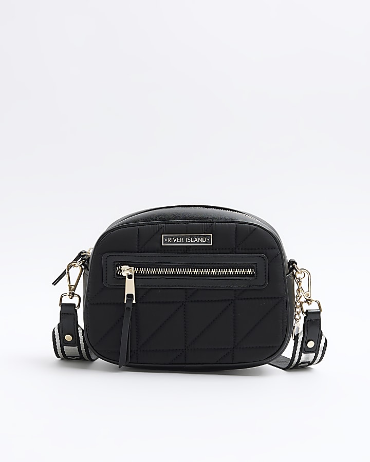 Black quilted camera cross body bag