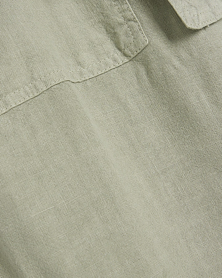 Khaki linen blend belted maxi skirt
