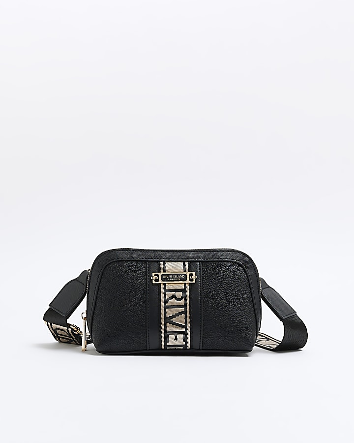 Black webbing cross body bag River Island