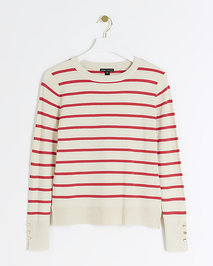 Red stripe knit long sleeve top