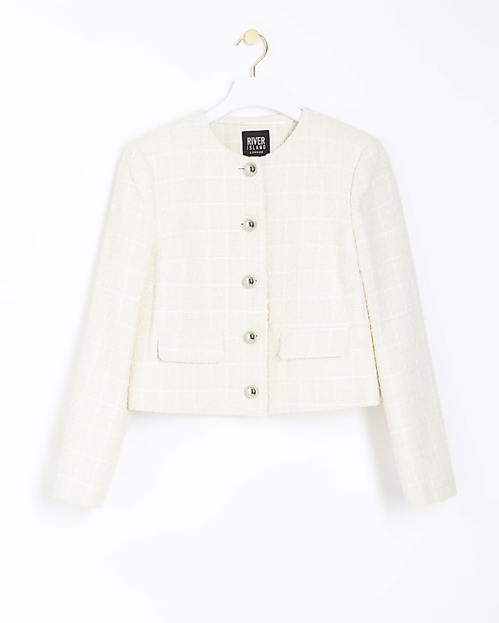 Cream boucle crop trophy jacket