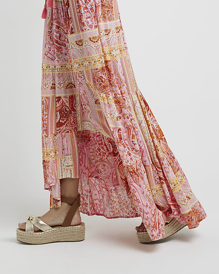 Coral paisley beach maxi skirt