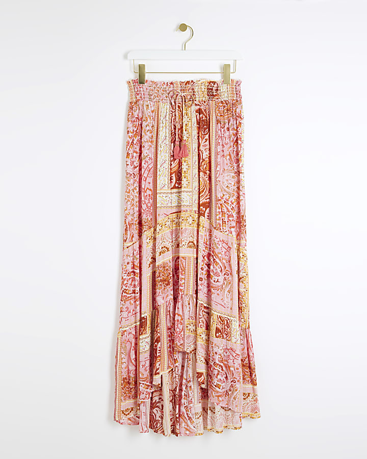 Coral paisley beach maxi skirt