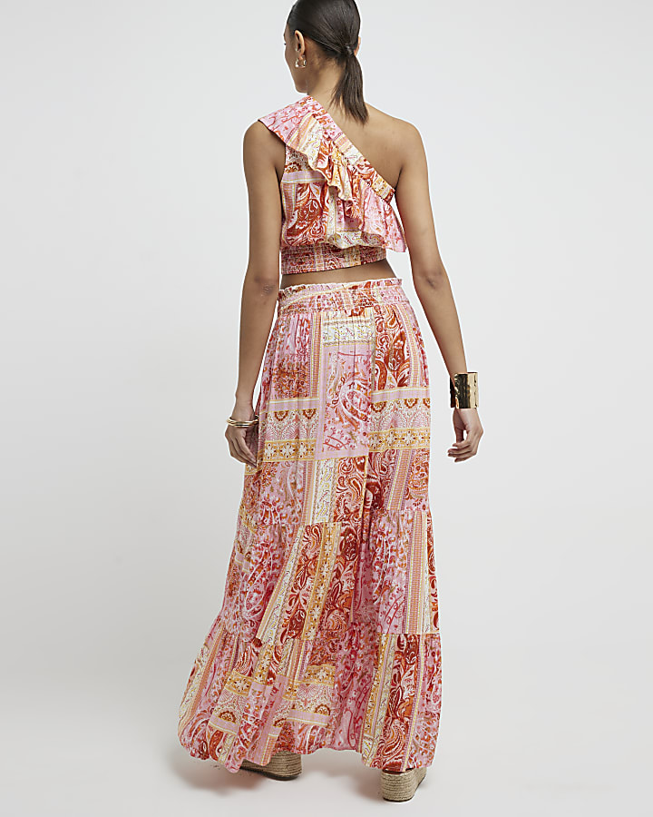 Coral paisley beach maxi skirt