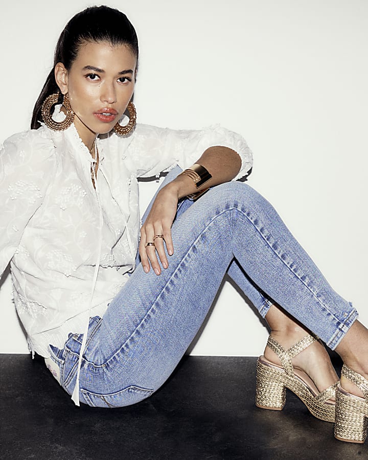 Blue mid rise Molly bum sculpt skinny jeans