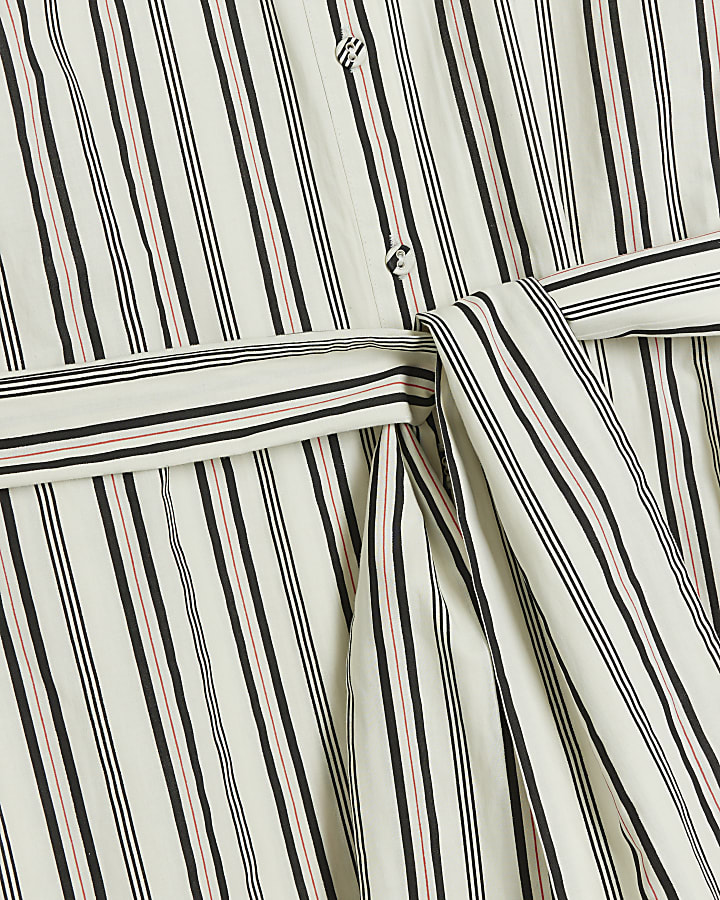 Black stripe belted midi shirt dress