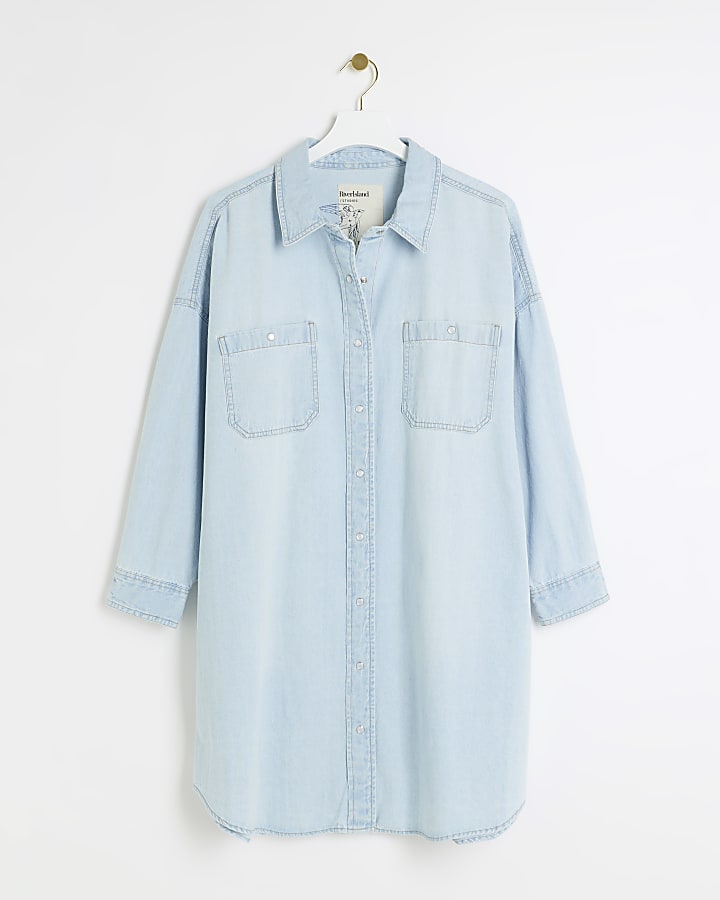 Plus blue denim oversized mini shirt dress