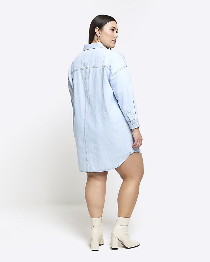 Plus blue denim oversized mini shirt dress