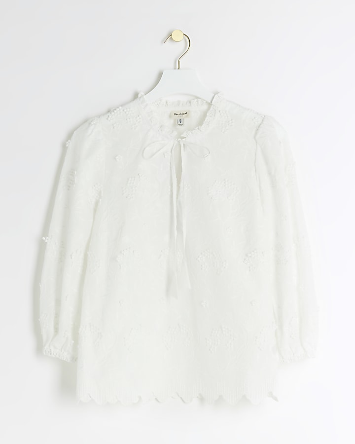 White embroidered smock top