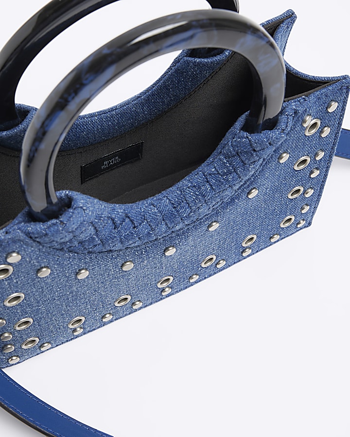 Blue denim studded cross body bag