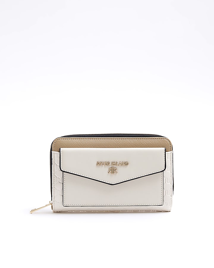 Cream embossed envelope purse River Island