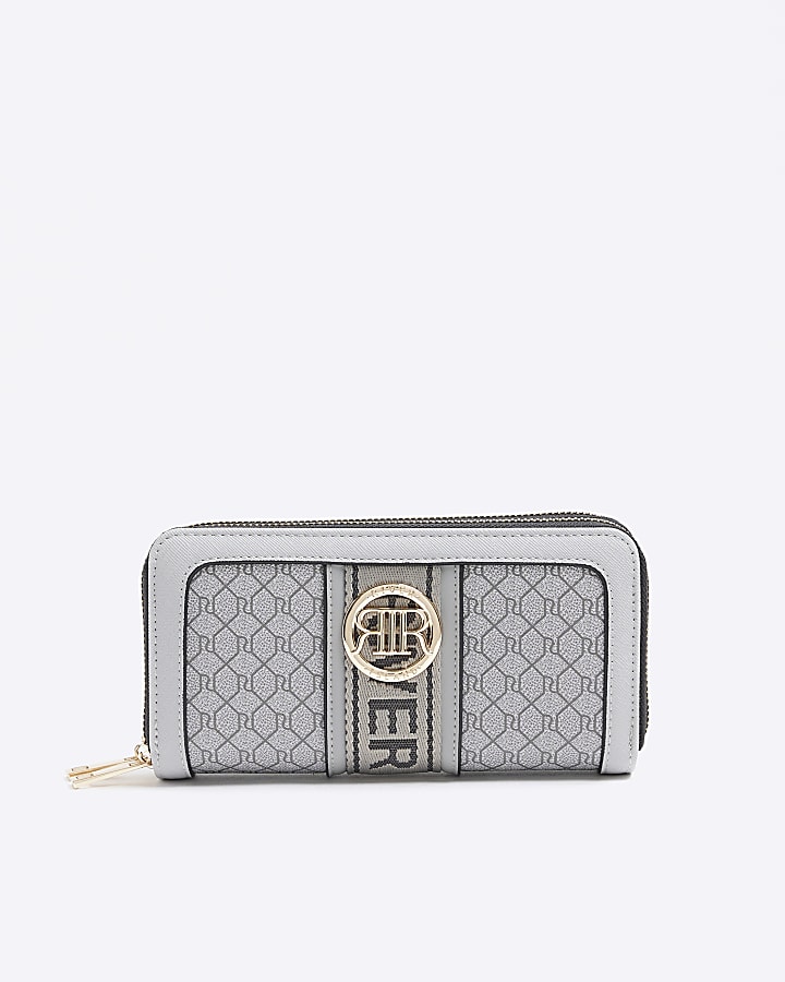 Grey RI monogram webbing purse River Island