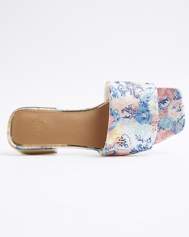 Blue floral flat sandals