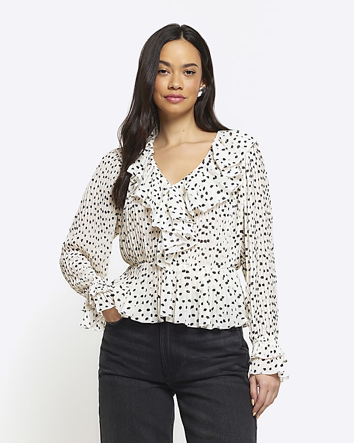 White spot frill blouse