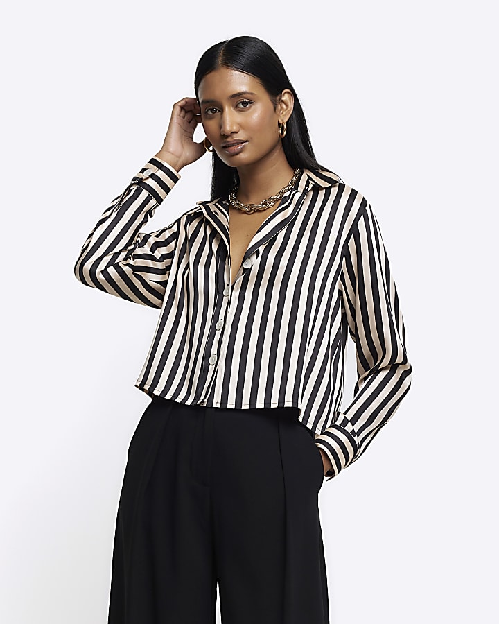 Black and white striped shirt cropped best sale