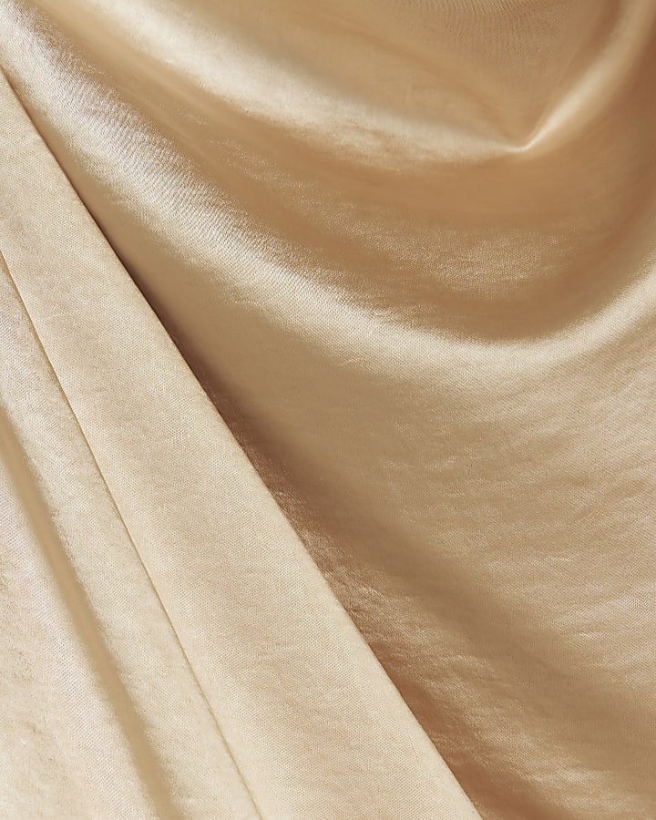 Beige satin cowl neck blouse