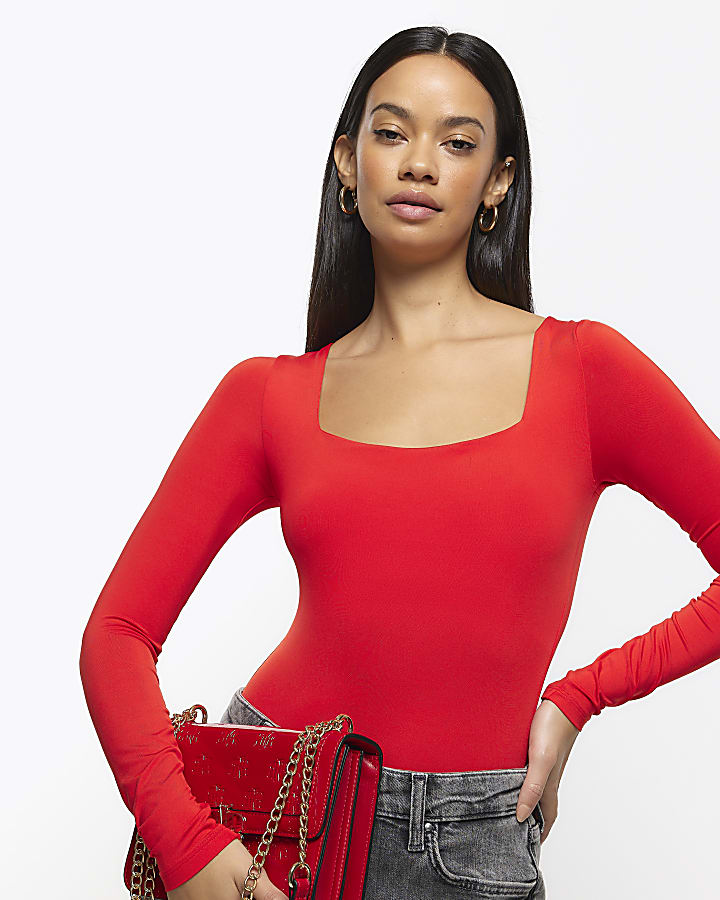Red long sleeve bodysuit River Island