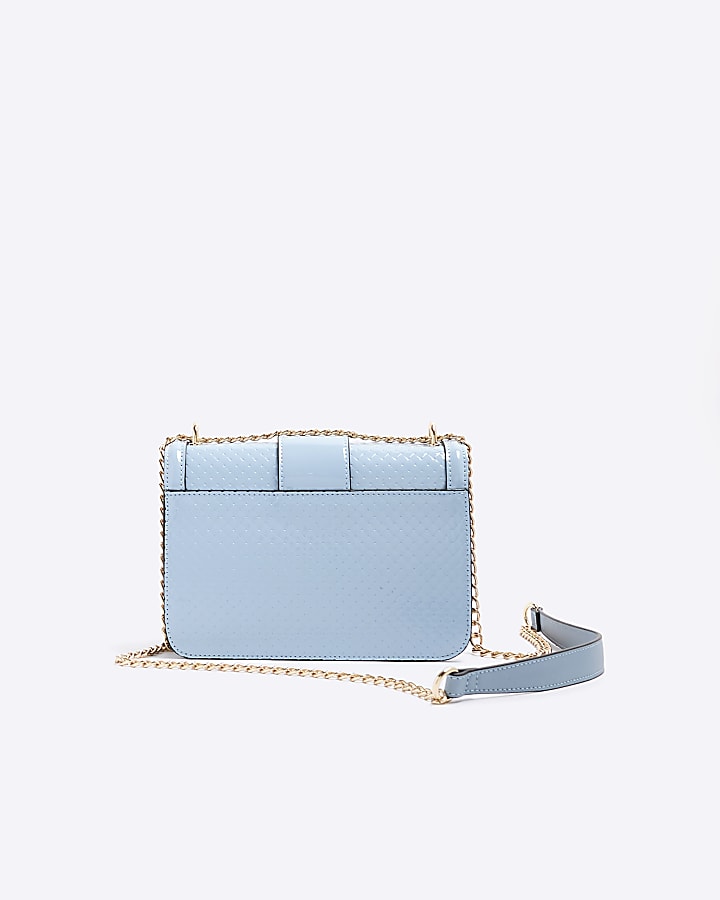 Blue embossed woven satchel bag