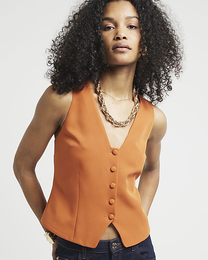 Orange Button Front Waistcoat
