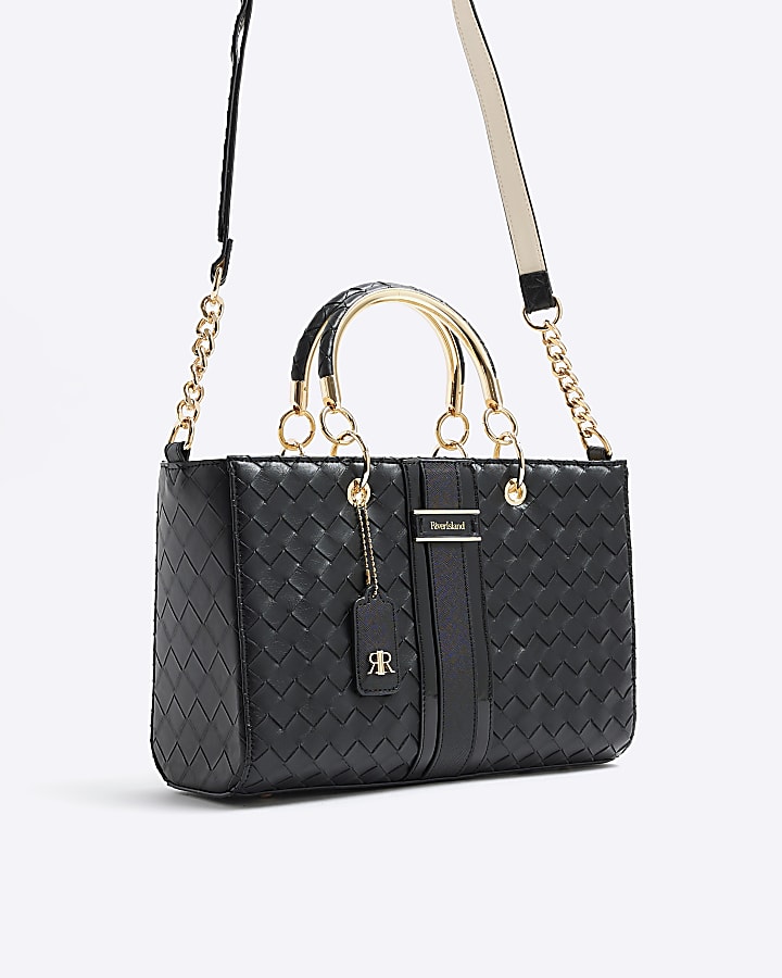 Black embossed weave tote bag