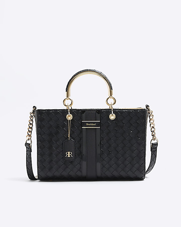 Black embossed weave tote bag River Island