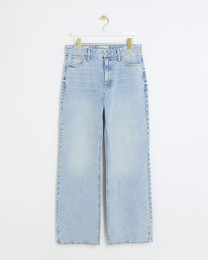 Blue high waisted relaxed straight jeans