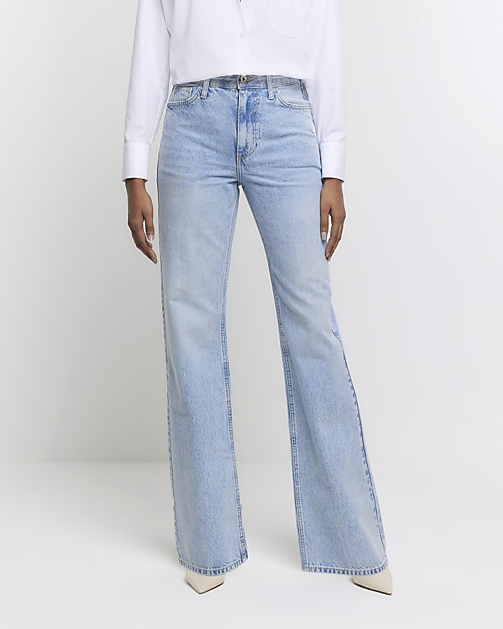 Blue high waisted relaxed straight jeans