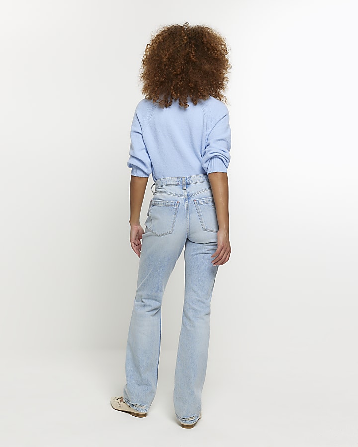 Blue patch stove pipe straight jeans